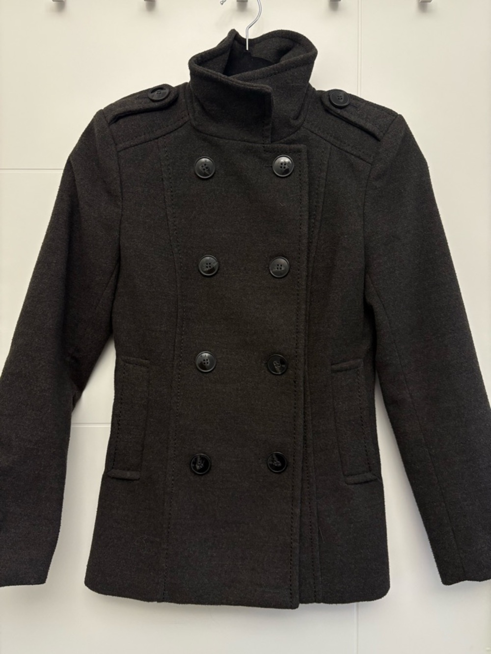 dark grey high neck h&m peacoat